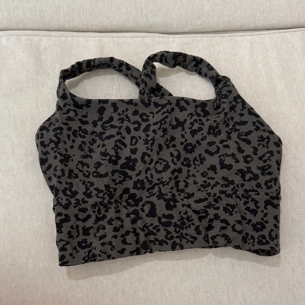 Athleta Gray and Black Leopard Print Crop Sports Bra